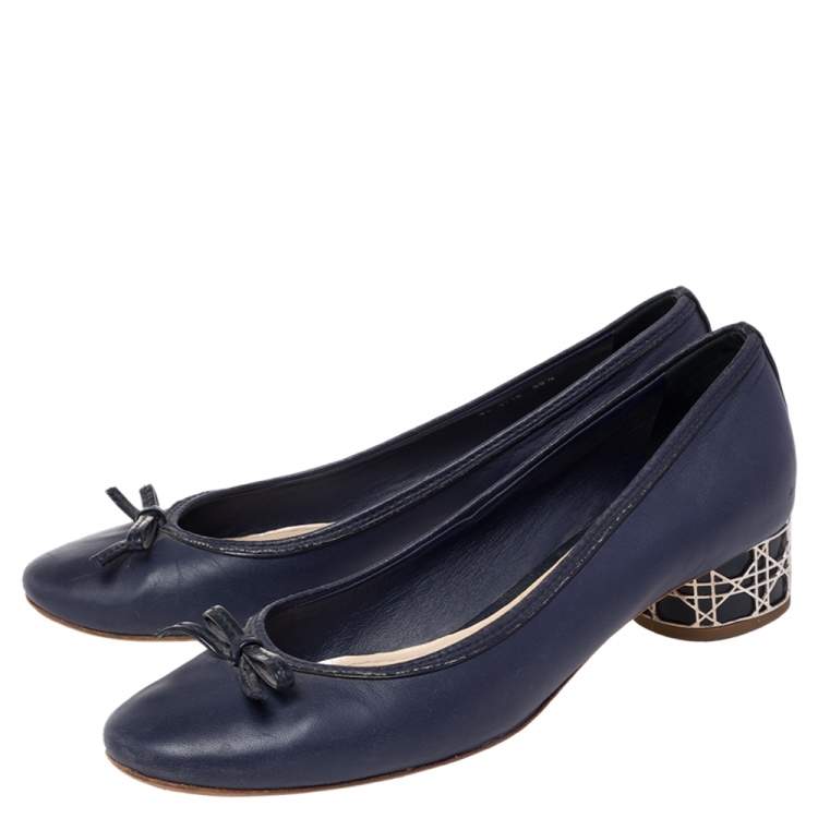 Pre Owned Dior Blue Leather Bow Detail Cannage Heel Pumps Size 38.5