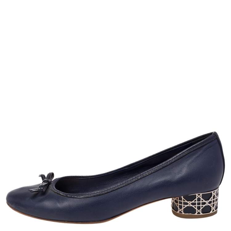 Pre Owned Dior Blue Leather Bow Detail Cannage Heel Pumps Size 38.5