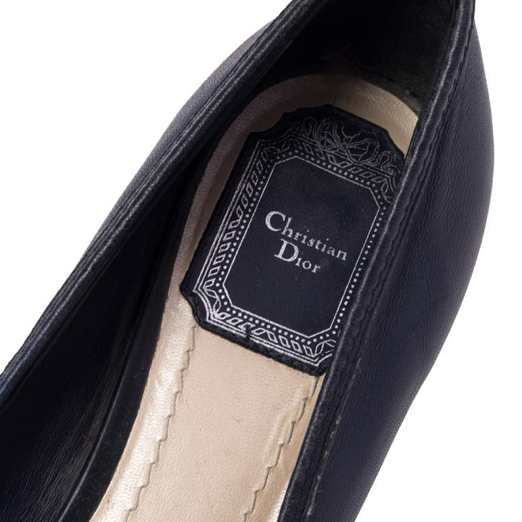 Pre Owned Dior Blue Leather Bow Detail Cannage Heel Pumps Size 38.5