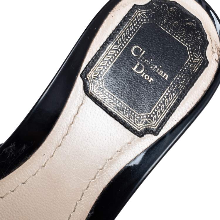 Pre Owned Dior Black Patent Leather Bow Slide Sandals Size 37