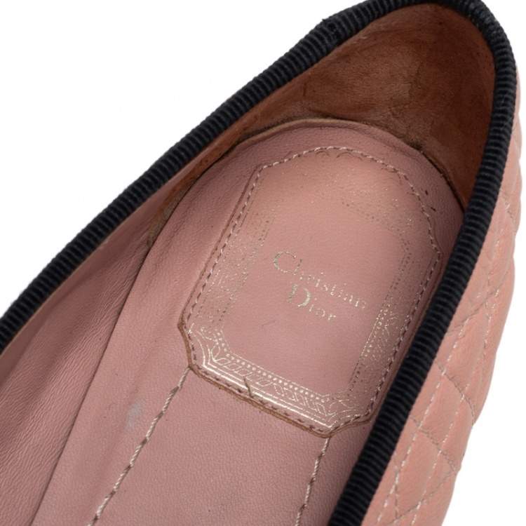Pre Owned Dior Light Pink/Black Cannage Leather Bow Ballet Flats Size 40