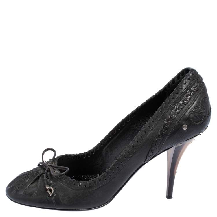 Pre Owned Dior Black Leather Country Horn Pumps Size 38