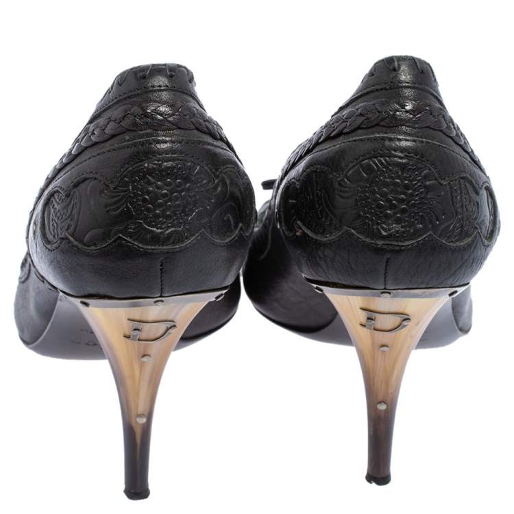 Pre Owned Dior Black Leather Country Horn Pumps Size 38