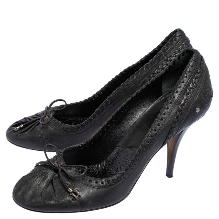 Pre Owned Dior Black Leather Country Horn Pumps Size 38