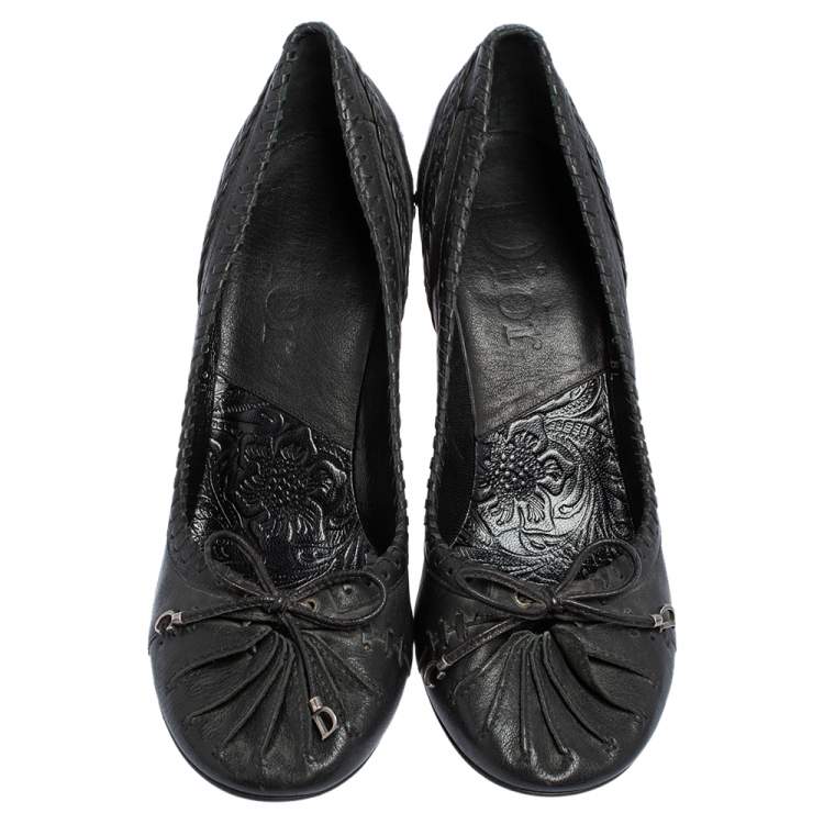 Pre Owned Dior Black Leather Country Horn Pumps Size 38