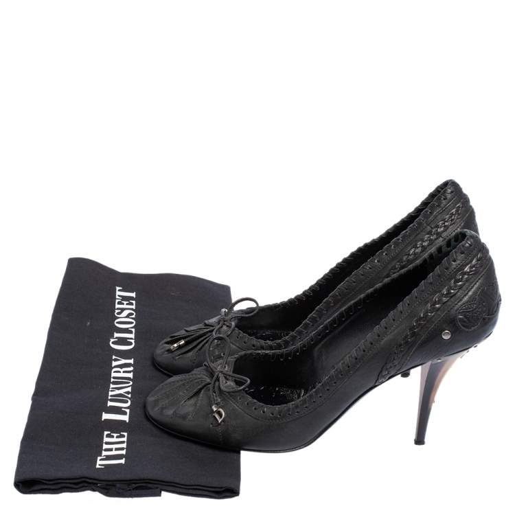 Pre Owned Dior Black Leather Country Horn Pumps Size 38