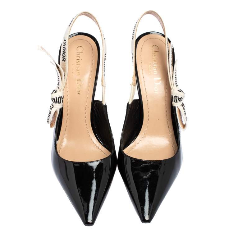 Pre Owned Dior Black Patent Leather And Ribbon J'adior Slingback Sandals Size 36