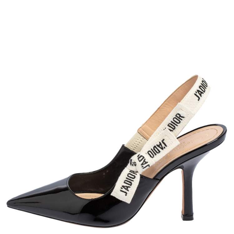 Pre Owned Dior Black Patent Leather And Ribbon J'adior Slingback Sandals Size 36