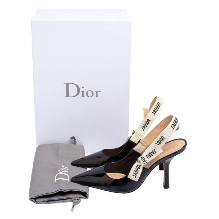 Pre Owned Dior Black Patent Leather And Ribbon J'adior Slingback Sandals Size 36