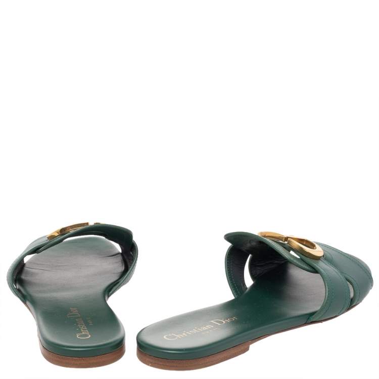 Pre Owned Dior Green Leather 30 Montaigne Flat Slide Sandals Size 37
