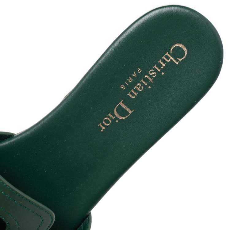 Pre Owned Dior Green Leather 30 Montaigne Flat Slide Sandals Size 37