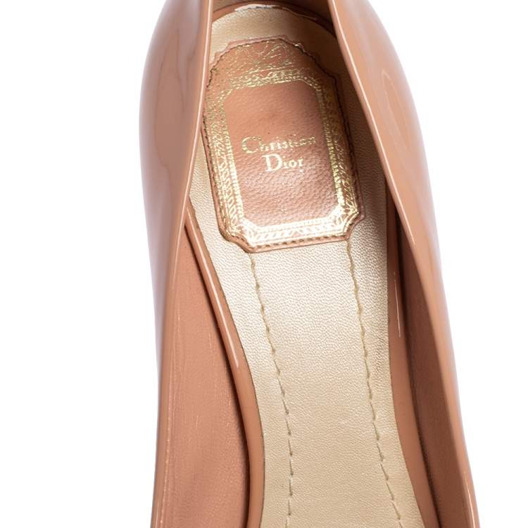 Pre Owned Dior Pink Patent Leather Metal Cannage Peep Toe Platform Pumps Size 39