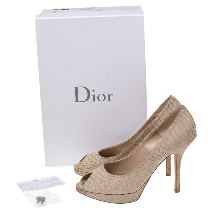 Pre Owned Dior Grey Python Peep Toe Pumps Size 37.5