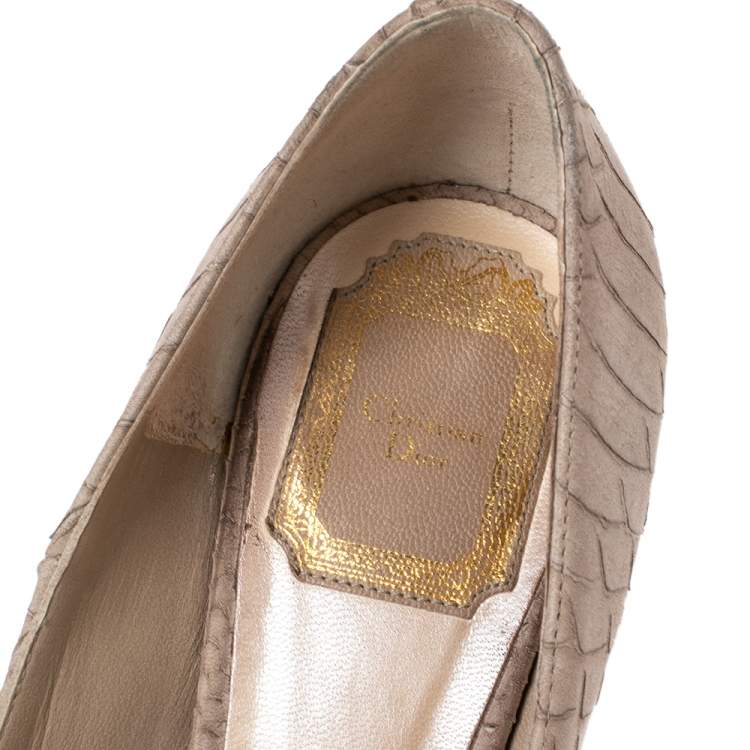 Pre Owned Dior Grey Python Peep Toe Pumps Size 37.5