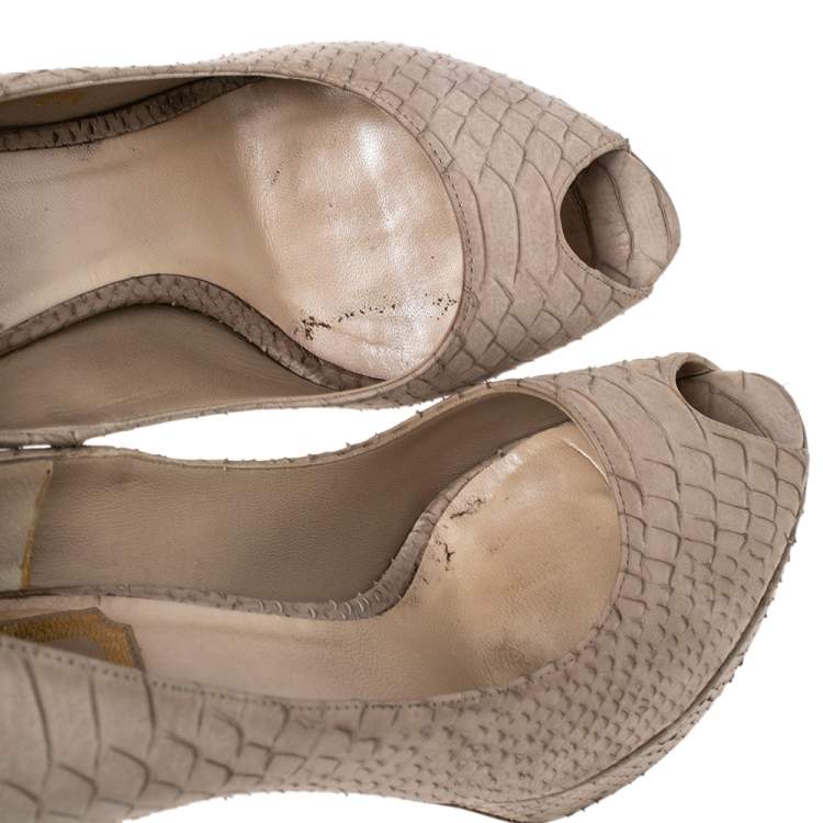 Pre Owned Dior Grey Python Peep Toe Pumps Size 37.5