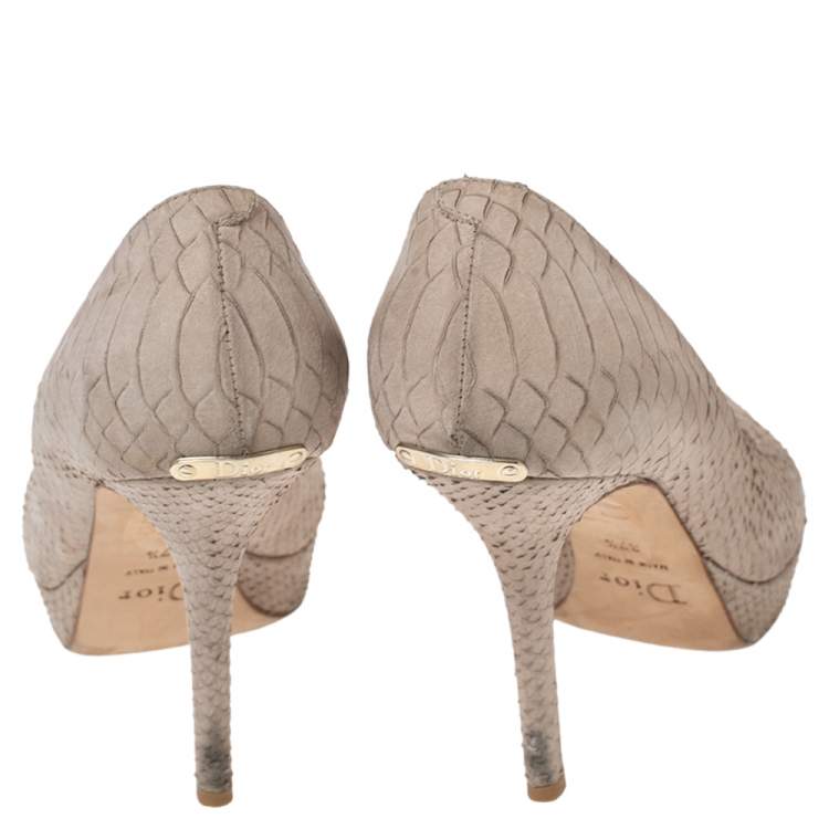 Pre Owned Dior Grey Python Peep Toe Pumps Size 37.5