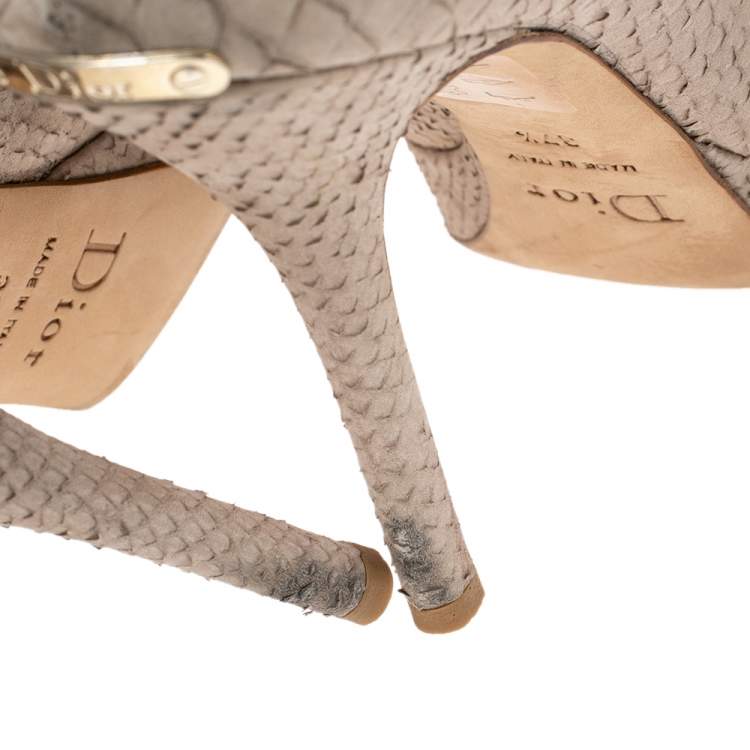 Pre Owned Dior Grey Python Peep Toe Pumps Size 37.5