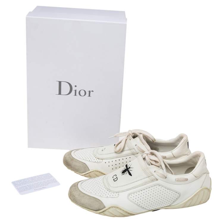Pre Owned Dior White Leather And Suede D-Fence Lace Up Sneakers Size 39
