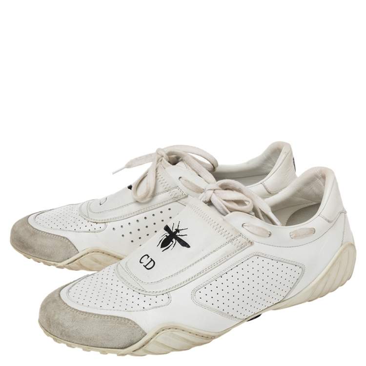 Pre Owned Dior White Leather And Suede D-Fence Lace Up Sneakers Size 39