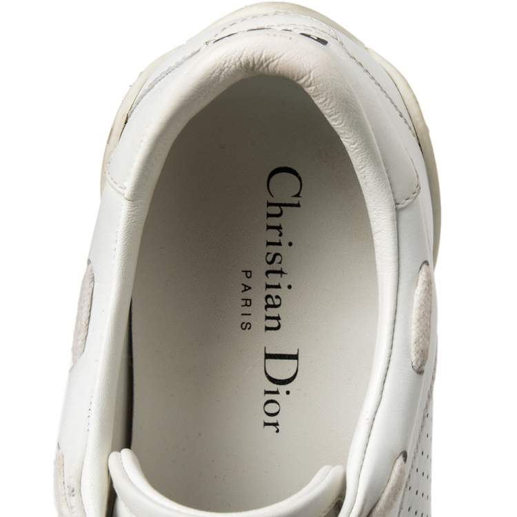 Pre Owned Dior White Leather And Suede D-Fence Lace Up Sneakers Size 39