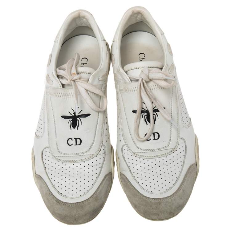 Pre Owned Dior White Leather And Suede D-Fence Lace Up Sneakers Size 39