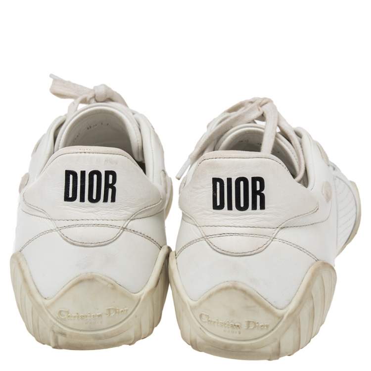 Pre Owned Dior White Leather And Suede D-Fence Lace Up Sneakers Size 39