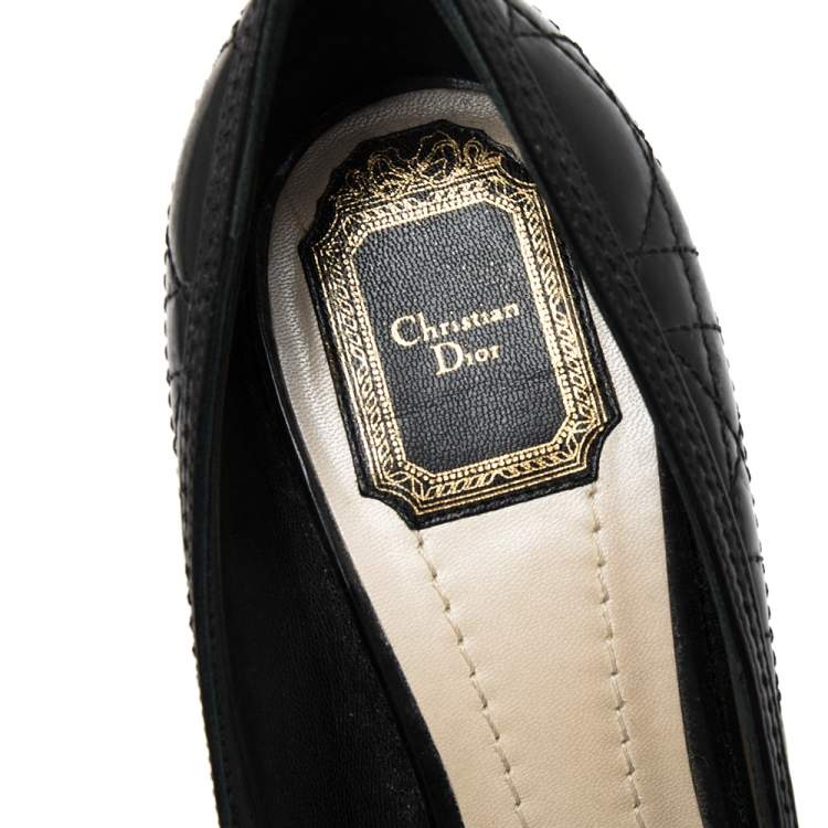 Pre Owned Dior Black Cannage Patent Leather Peep Toe Bow Pumps Size 39