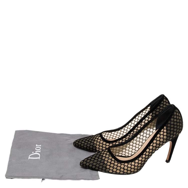 Pre Owned Christian Dior Black Fishnet And Suede Pointed Toe Pumps 41