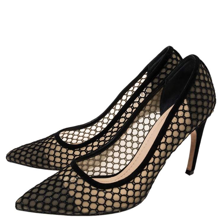 Pre Owned Christian Dior Black Fishnet And Suede Pointed Toe Pumps 41