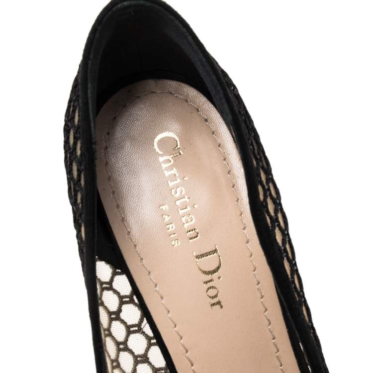 Pre Owned Christian Dior Black Fishnet And Suede Pointed Toe Pumps 41