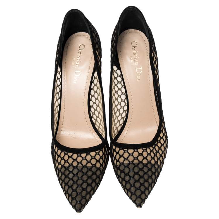 Pre Owned Christian Dior Black Fishnet And Suede Pointed Toe Pumps 41