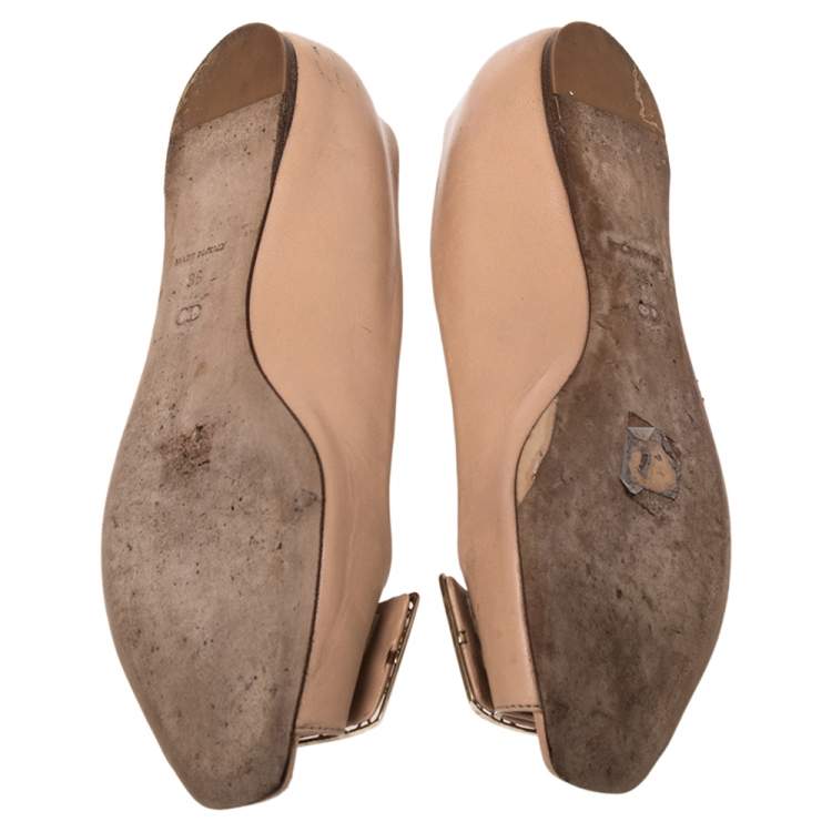 Pre Owned Dior Beige Leather Cannage Plaque Peep Toe Ballet Flats Size 36