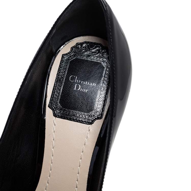 Pre Owned Dior Black Patent Leather Floral Applique Peep Toe Platform Pumps Size 35.5