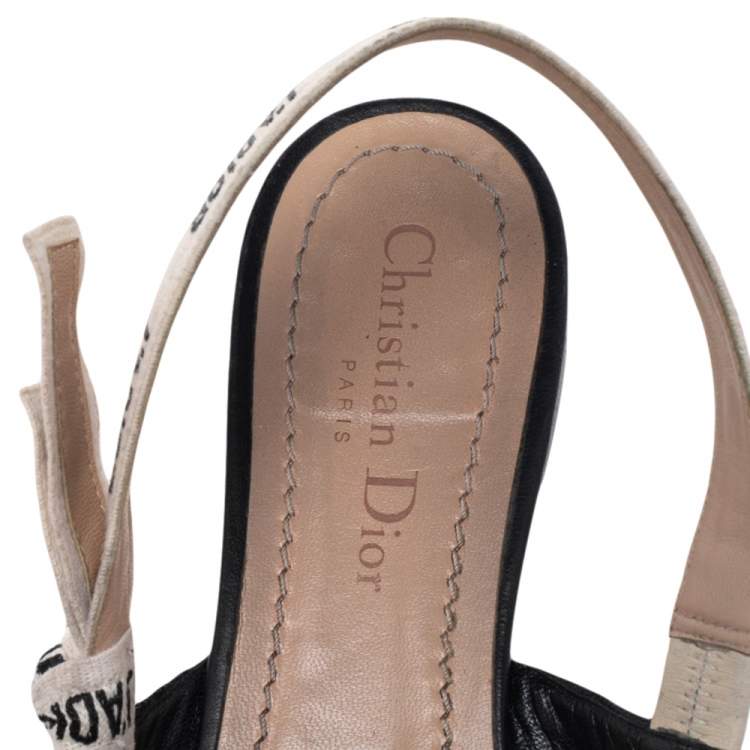 Pre Owned Dior Black Knit Fabric J'adior Slingback Flat Sandals Size 38.5