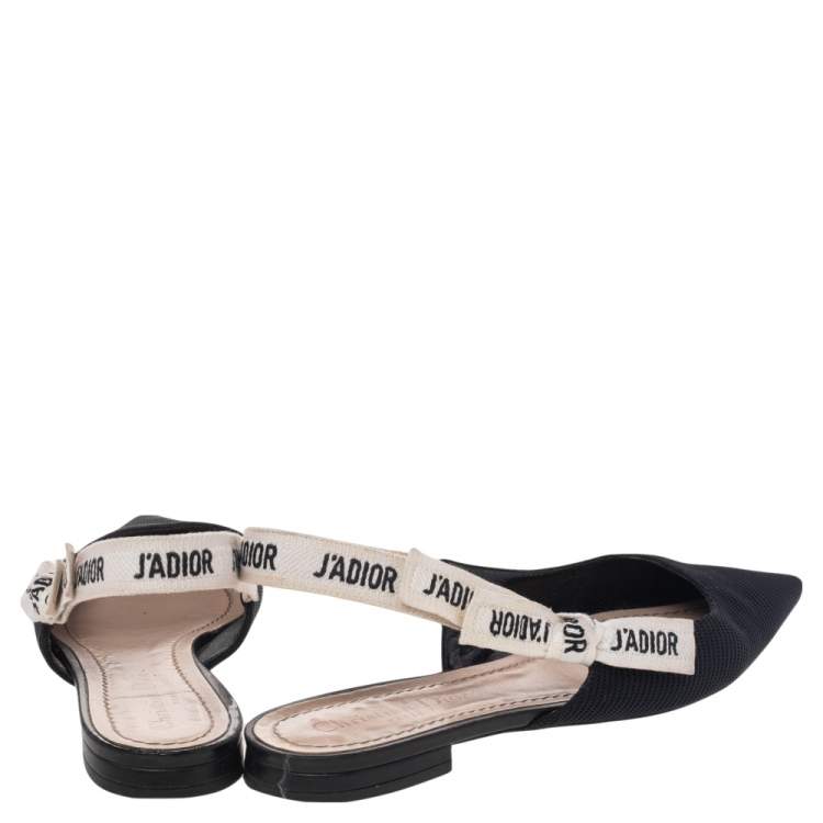Pre Owned Dior Black Knit Fabric J'adior Slingback Flat Sandals Size 38.5