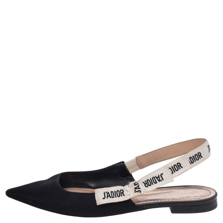 Pre Owned Dior Black Knit Fabric J'adior Slingback Flat Sandals Size 38.5