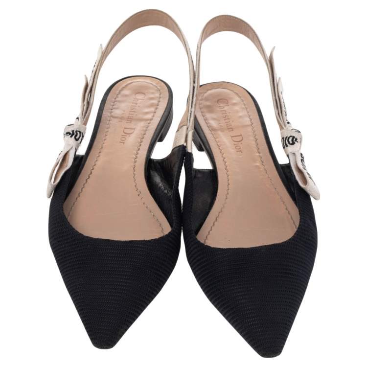 Pre Owned Dior Black Knit Fabric J'adior Slingback Flat Sandals Size 38.5