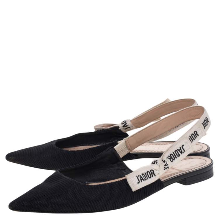 Pre Owned Dior Black Knit Fabric J'adior Slingback Flat Sandals Size 38.5