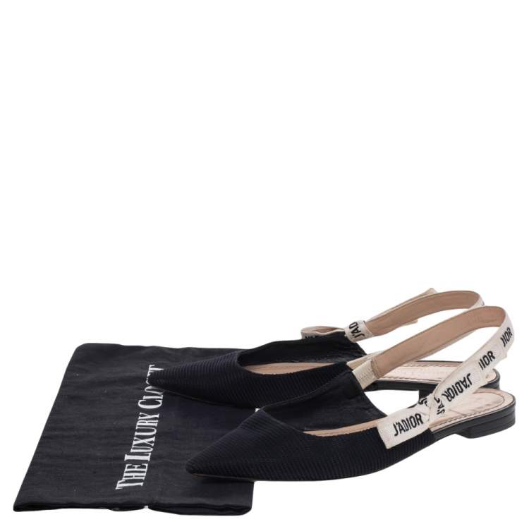 Pre Owned Dior Black Knit Fabric J'adior Slingback Flat Sandals Size 38.5