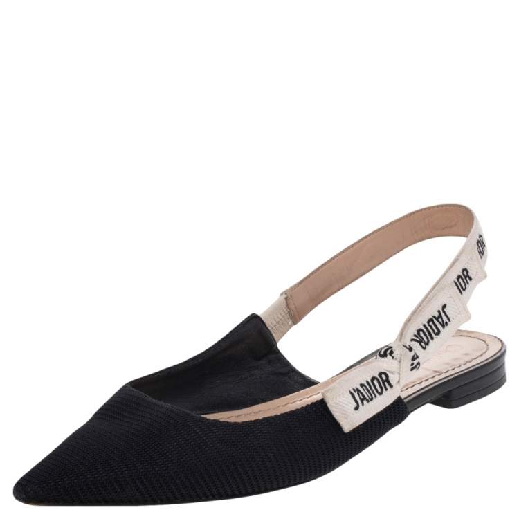 Pre Owned Dior Black Knit Fabric J'adior Slingback Flat Sandals Size 38.5