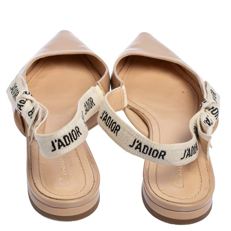 Pre Owned Dior Beige Patent Leather J'Adior Slingback Flat Sandals Size 40