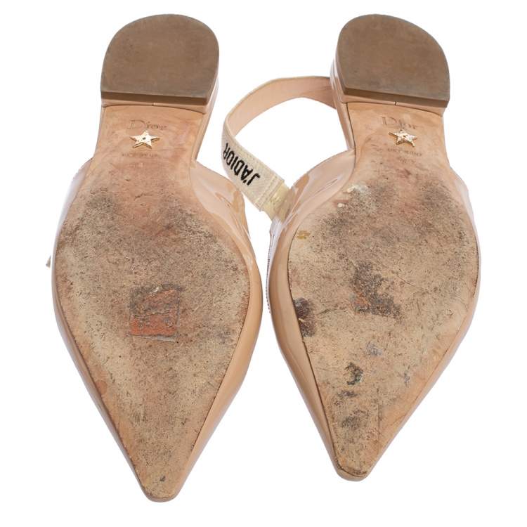 Pre Owned Dior Beige Patent Leather J'Adior Slingback Flat Sandals Size 40