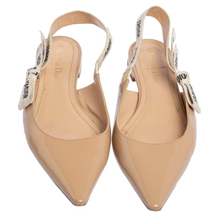 Pre Owned Dior Beige Patent Leather J'Adior Slingback Flat Sandals Size 40