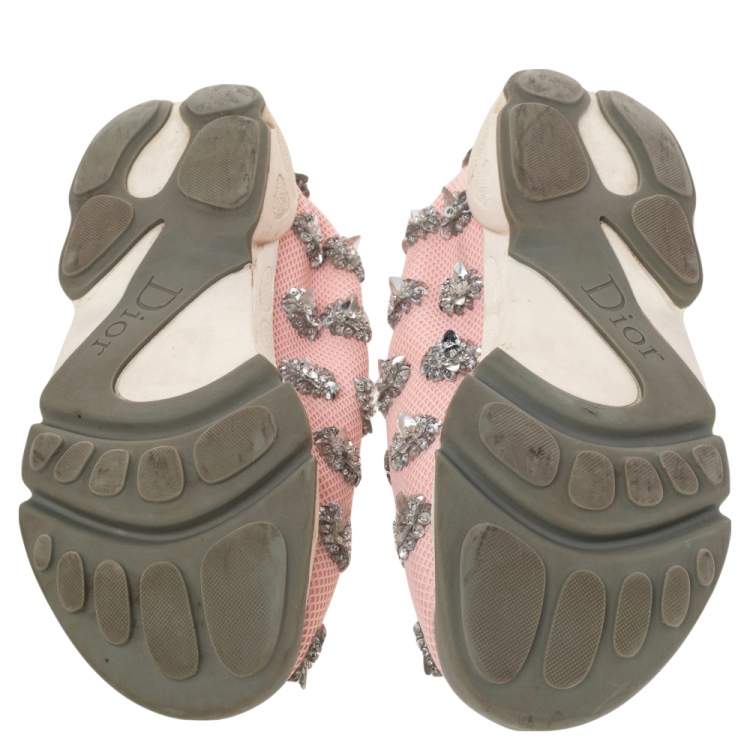 Pre Owned Dior Pink Floral Embellished Mesh Fusion Slip On Sneakers Size 36