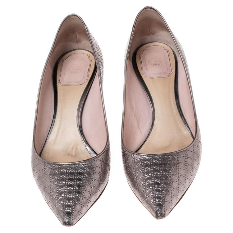 Pre Owned Dior Metallic Pink Cannage Leather Kitten Heel Pumps Size 38