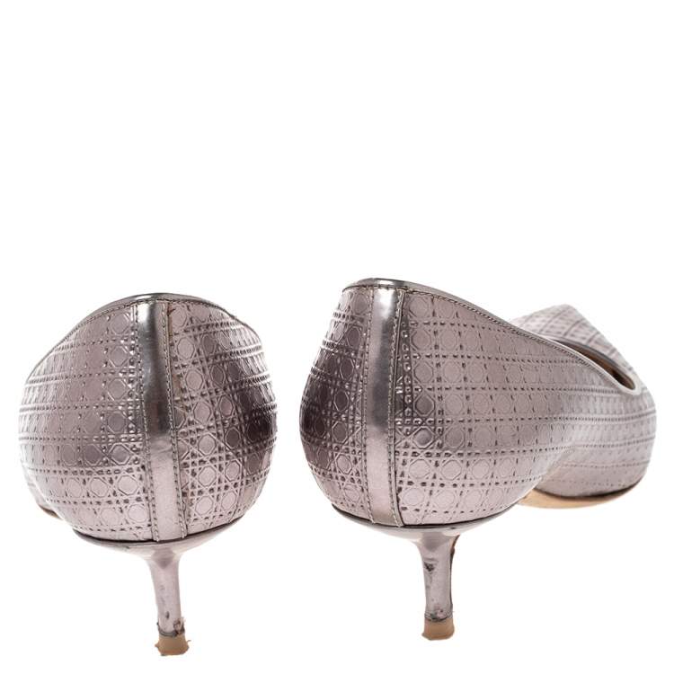 Pre Owned Dior Metallic Pink Cannage Leather Kitten Heel Pumps Size 38