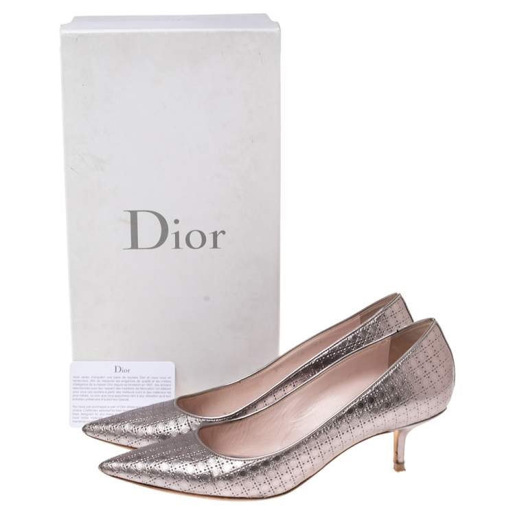 Pre Owned Dior Metallic Pink Cannage Leather Kitten Heel Pumps Size 38