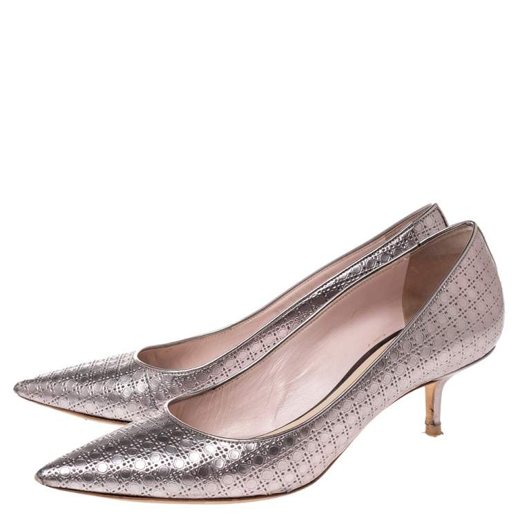 Pre Owned Dior Metallic Pink Cannage Leather Kitten Heel Pumps Size 38