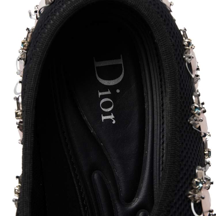 Pre Owned Dior Black/Pink Mesh Fusion Crystal Embellished Sneakers Size 38.5
