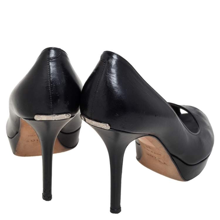 Pre Owned Dior Black Leather Miss Dior Peep Toe Pumps Size 37